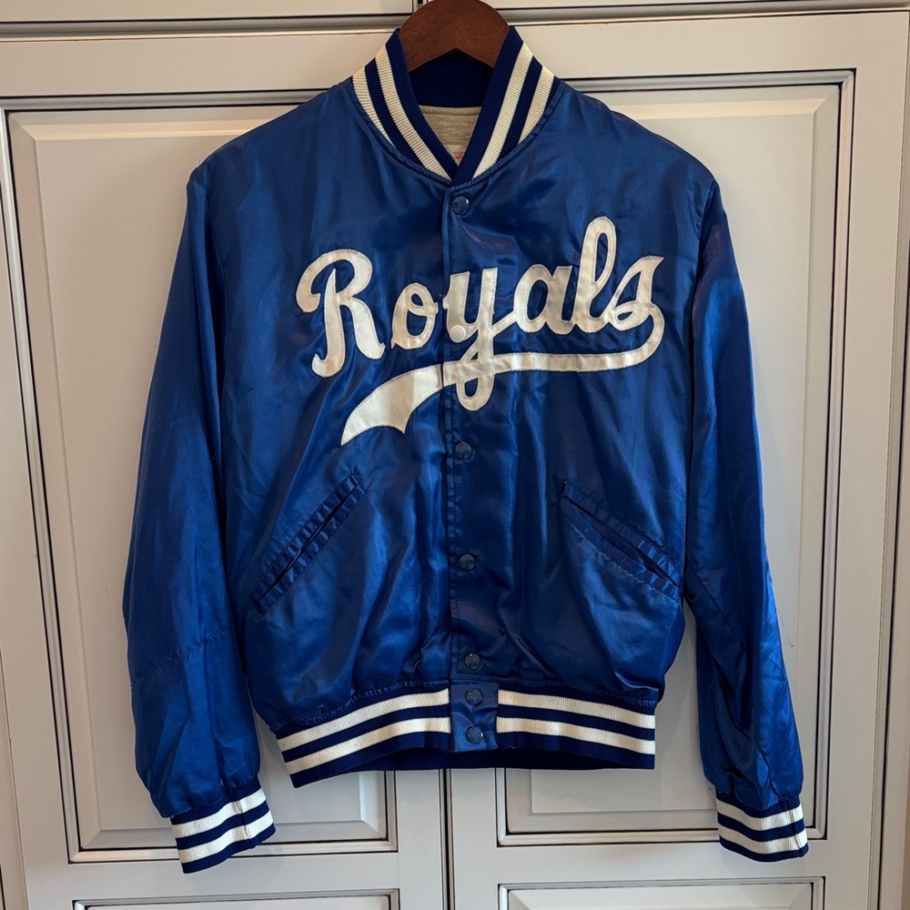 Vintage 70’s KC‎ Royals Blue Satin MLB Felco Jacket Made USA Baseball Mens Small